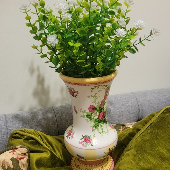 Laura Ashley Other - Laura Ashley Floral Ceramic Vase with Pink and Yellow Accents